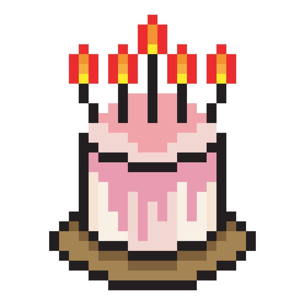 Birthday cake in pixel art style vector