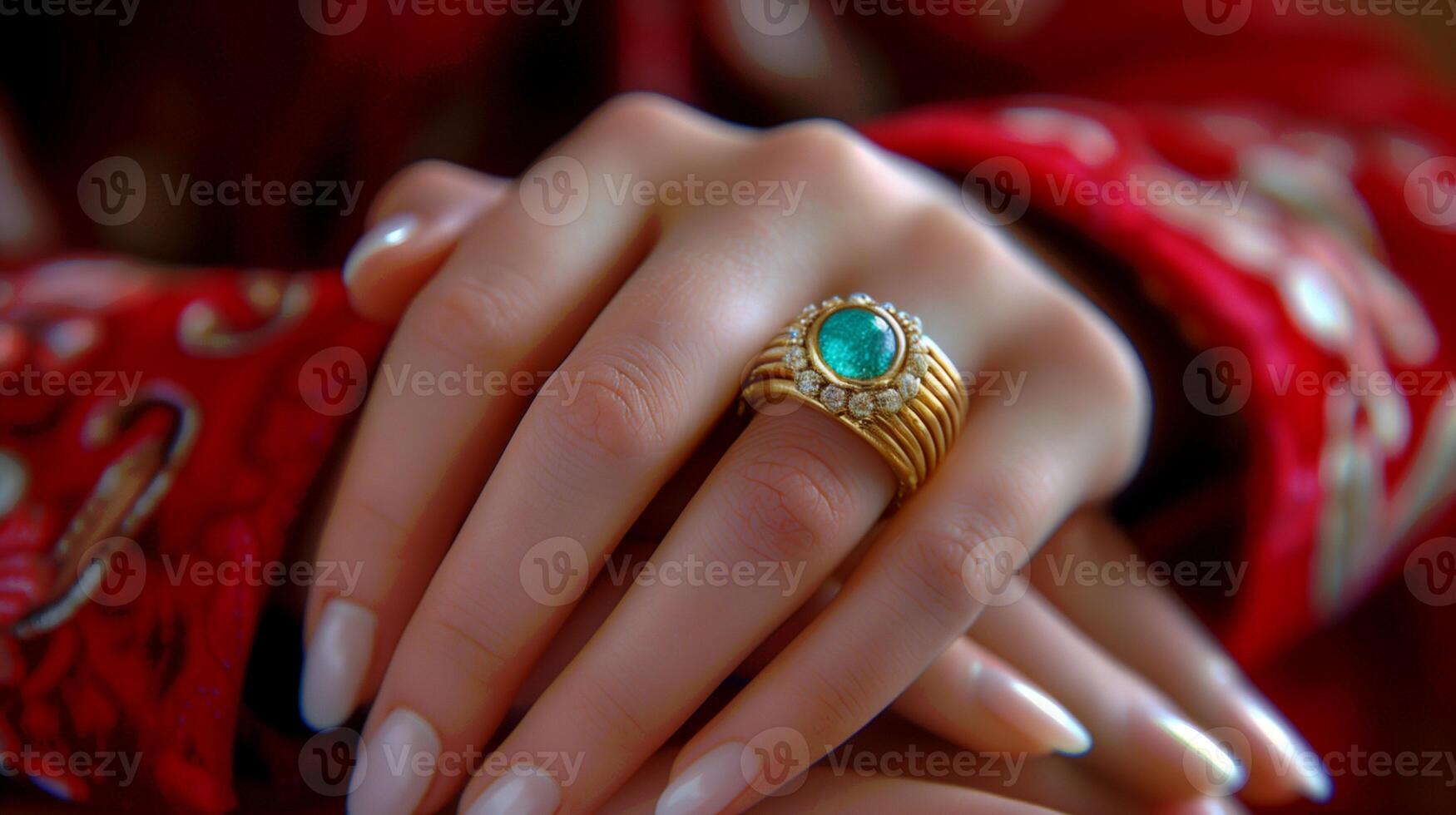 Elegant Gemstone Ring on Hand photo