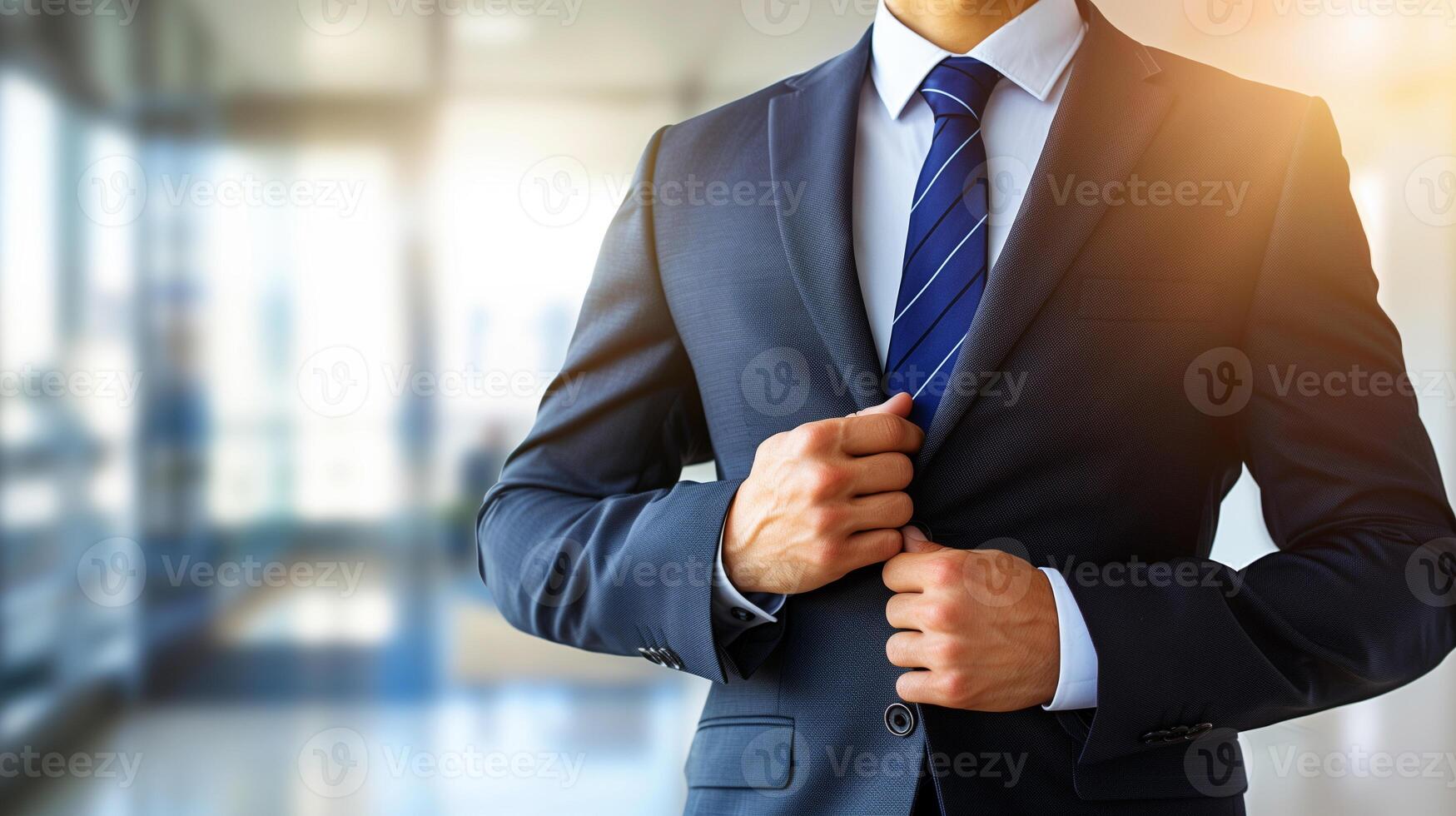 Confident Businessman Adjusting Tie photo