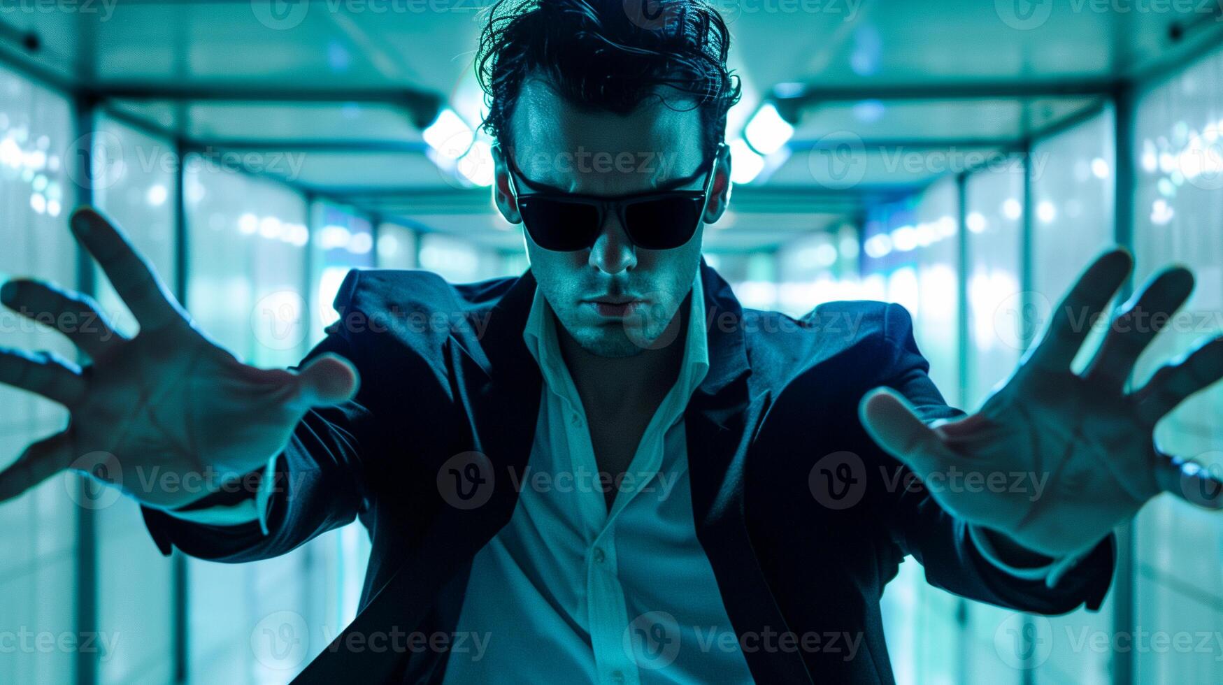 Stylish Man in Sunglasses with Dynamic Pose photo