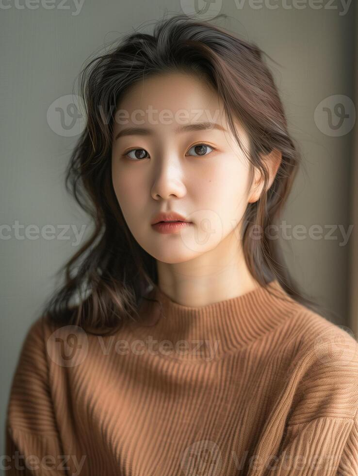 Serene young Asian woman with a natural look. Serene young Asian woman with a natural look. photo