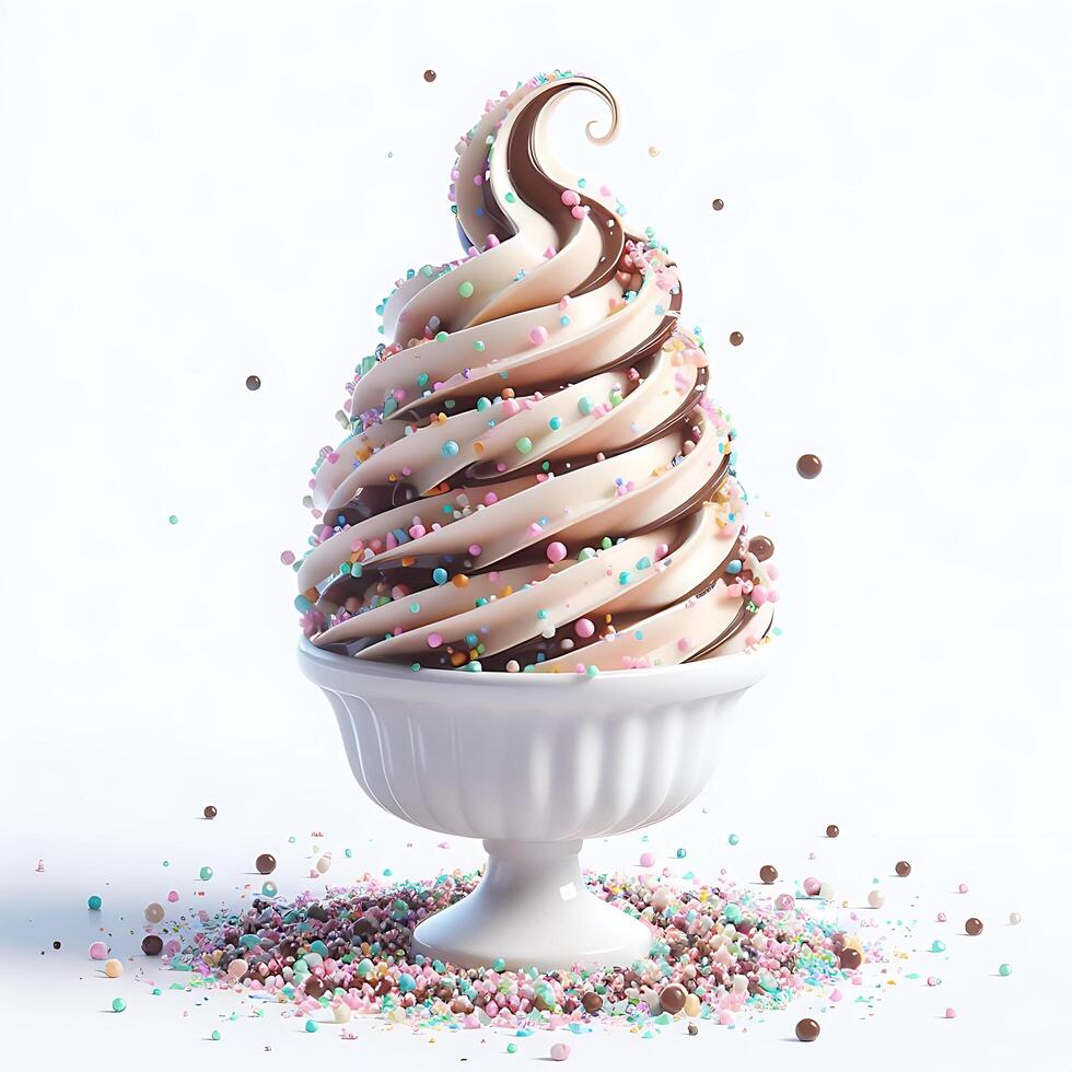 Ice cream in waffle cone with splashes photo