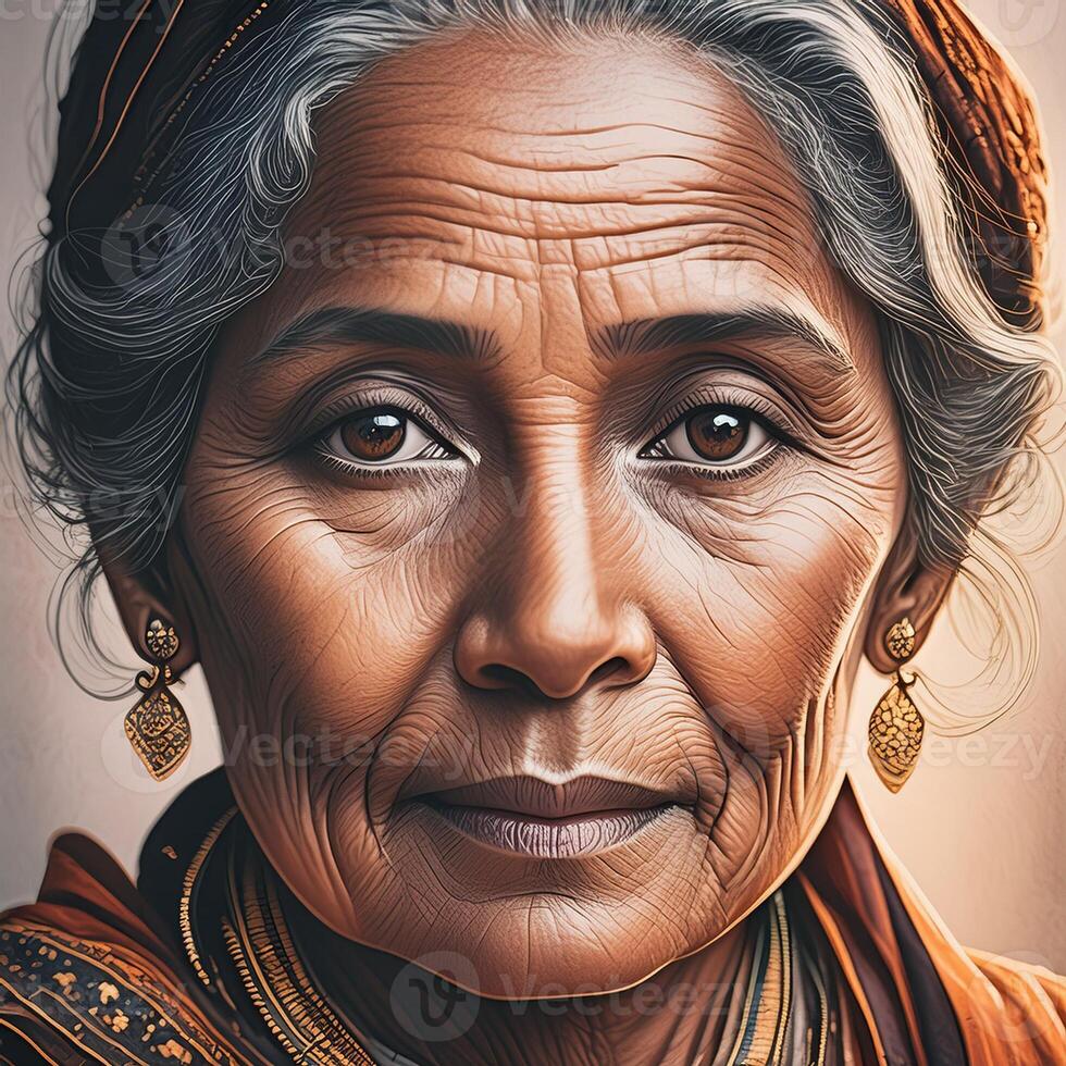 An India old women with detail face expressions. photo