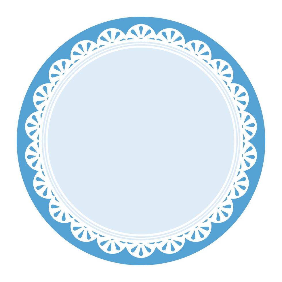 Simple Elegant Blue Circular Frame Decorated With Round Scalloped Lace Design vector