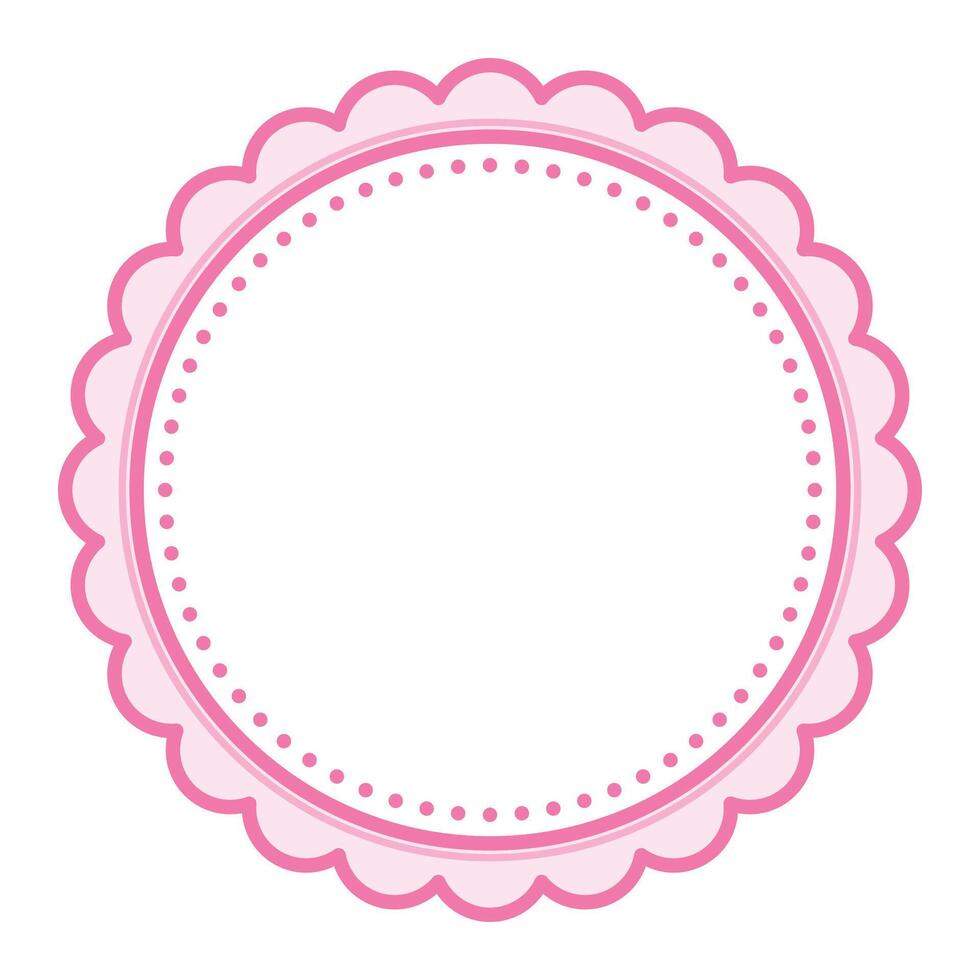 Simple Decorative Scalloped Pink Circular Blank Frame Plain Border Design vector