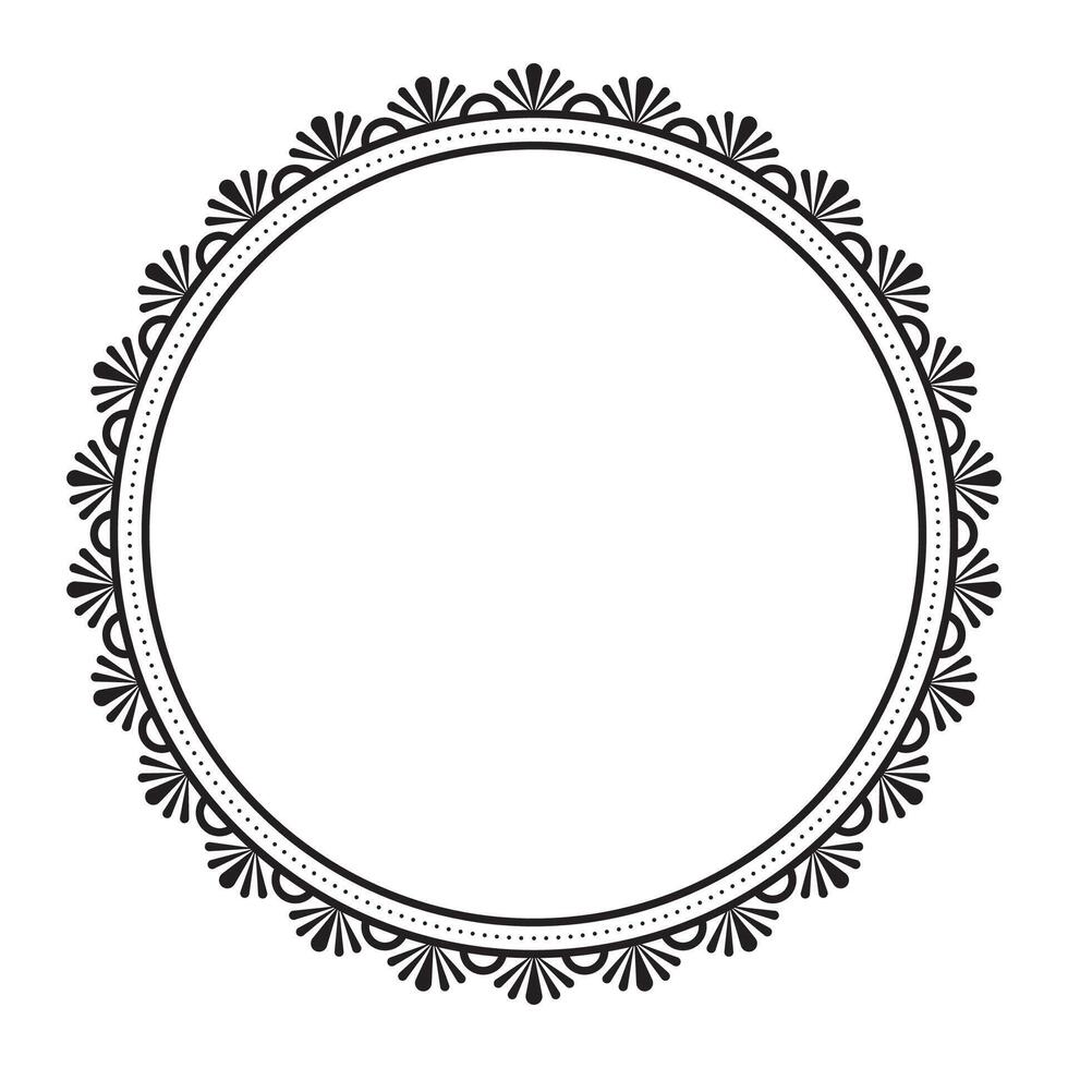 Simple Monochromatic Black And White Classic Round Frame with Decorative Floral Border Design vector