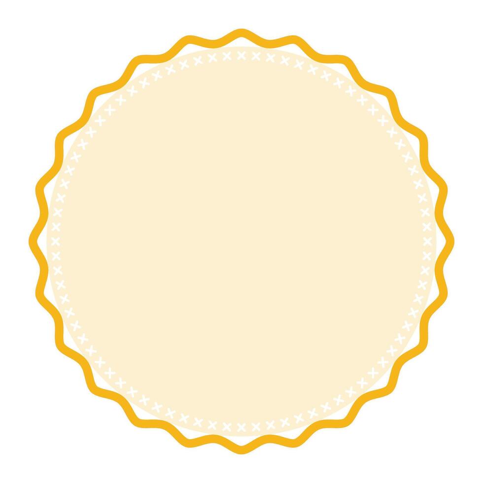 Decorative Light Yellow Round Frame Plain Sticker Border with Delicate Details Design vector