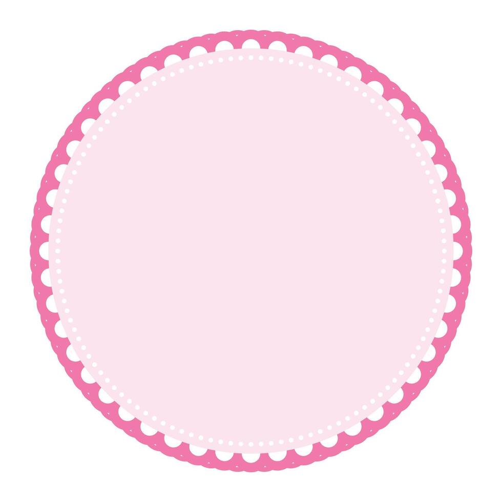 Classic Light Pink Circle Border Frame with Lace Edges Decoration Blank Sticker Label Background vector