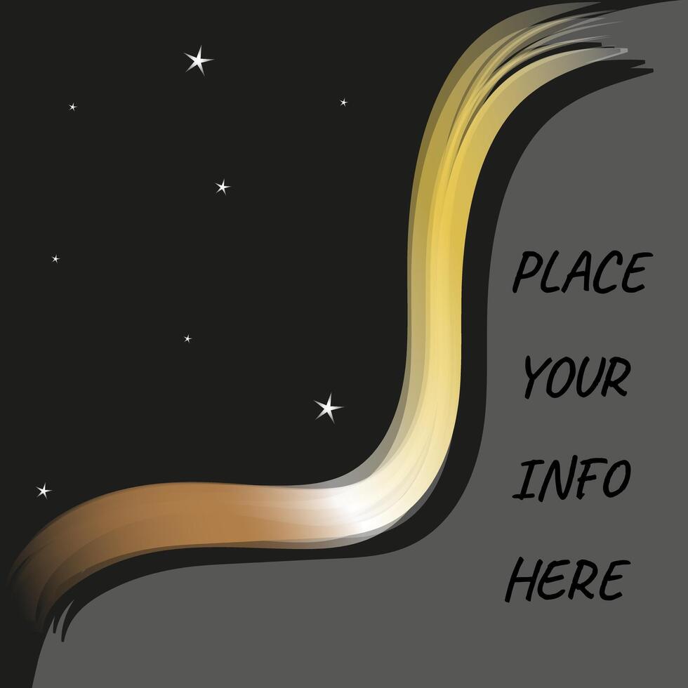 Two sided bilateral info black and grey cosmos background devided by golden ribbon square vector