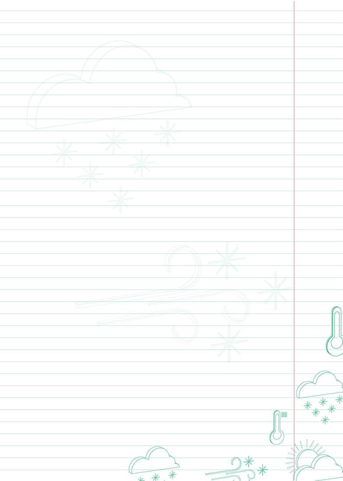 Notebook paper with outline green weather icons vector