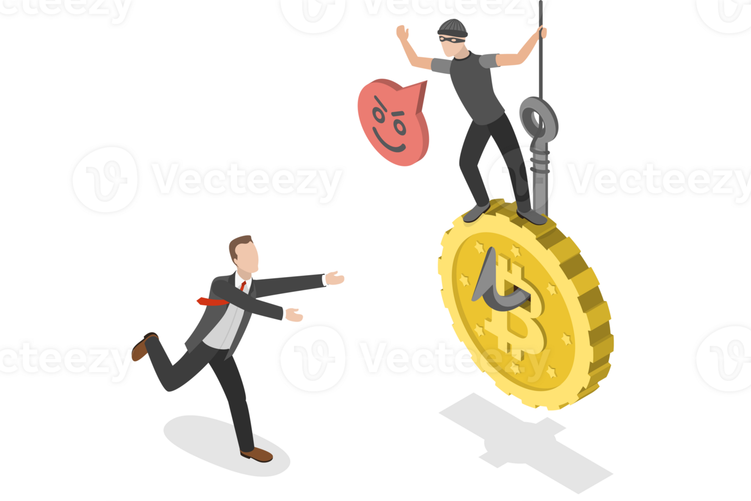 3D Isometric Flat Conceptual Illustration of Cryptocurrency Scams png