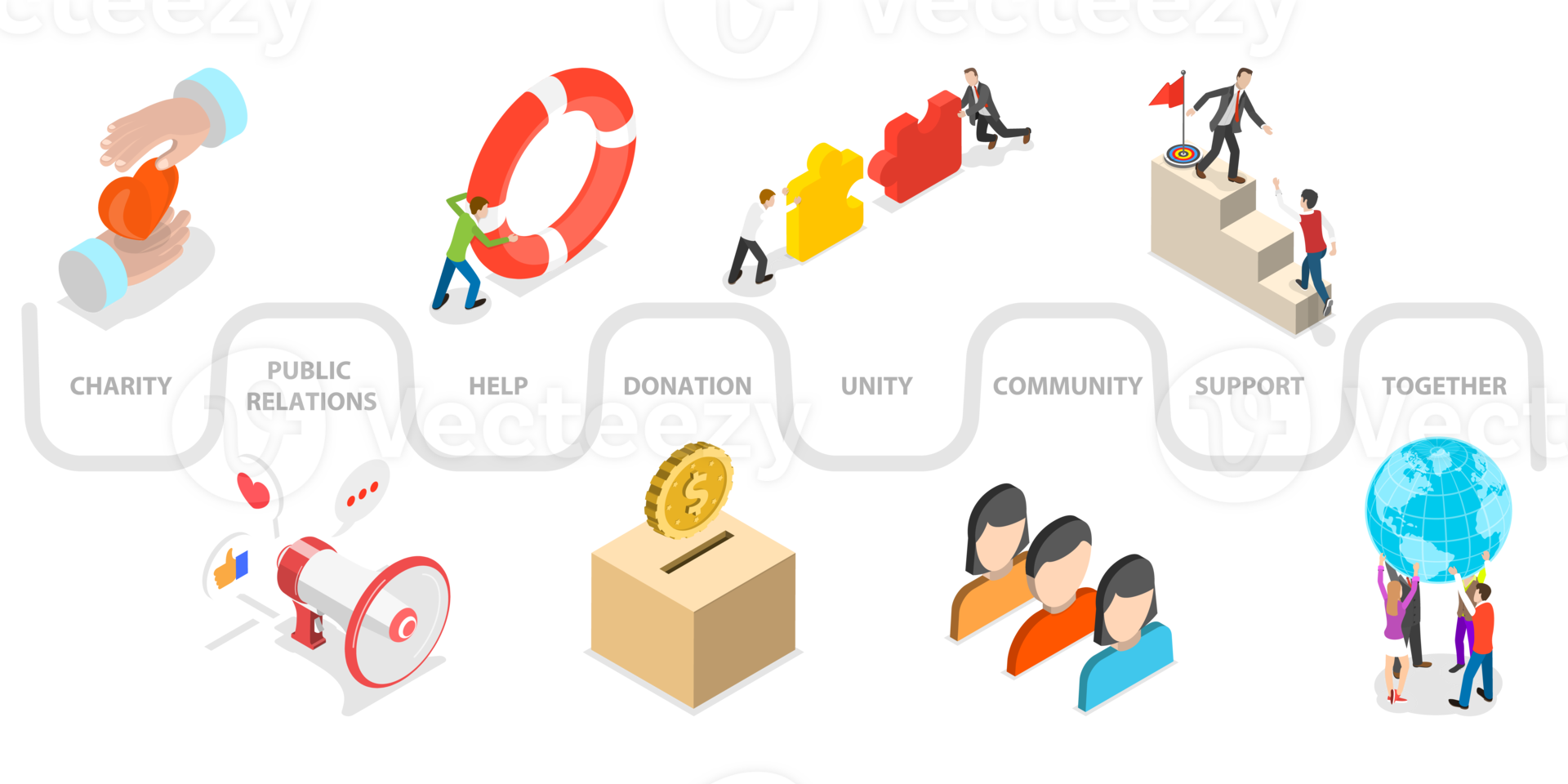 3D Isometric Flat Conceptual Illustration of Volunteer png