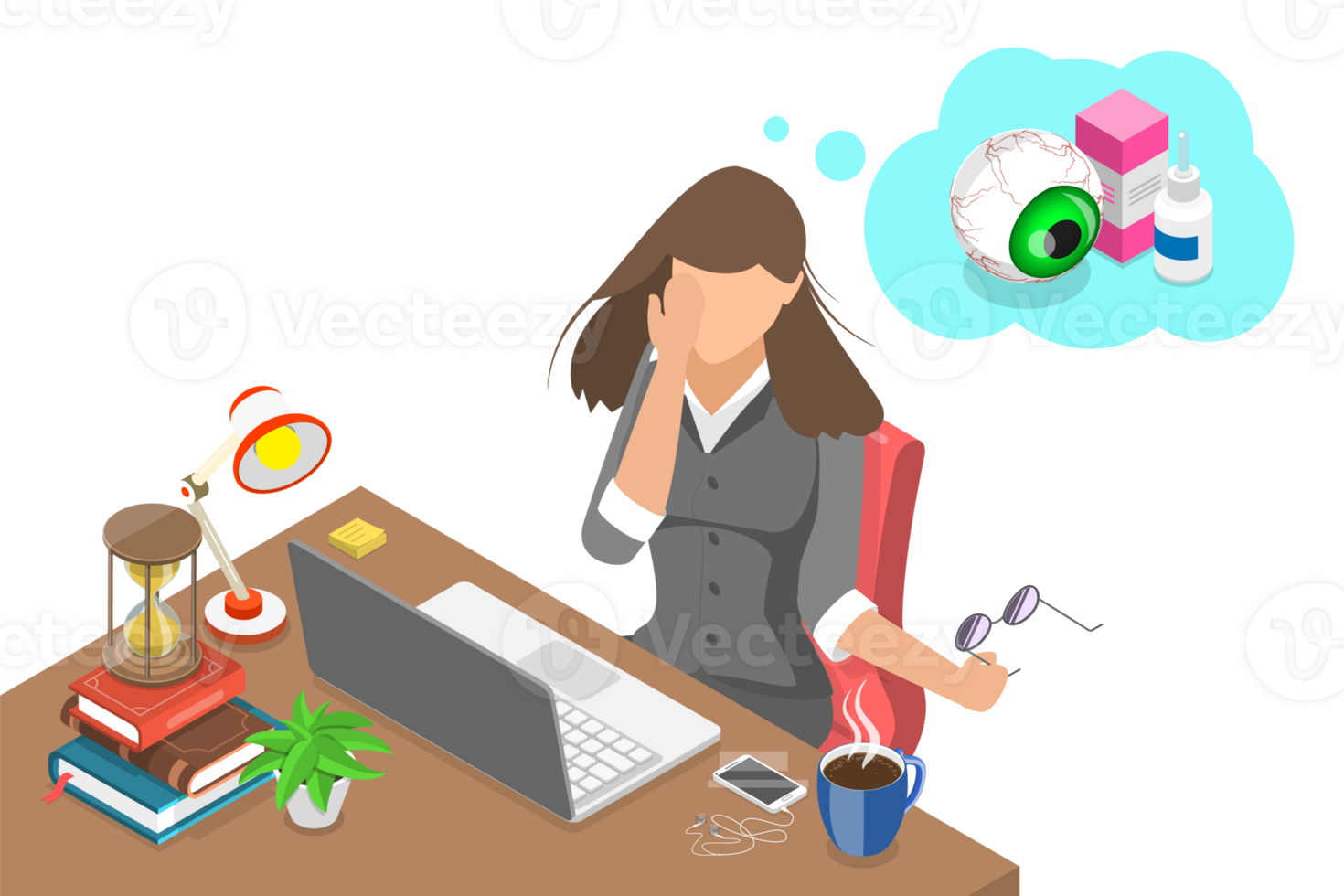 3D Isometric Flat Conceptual Illustration of Eye Fatigue png