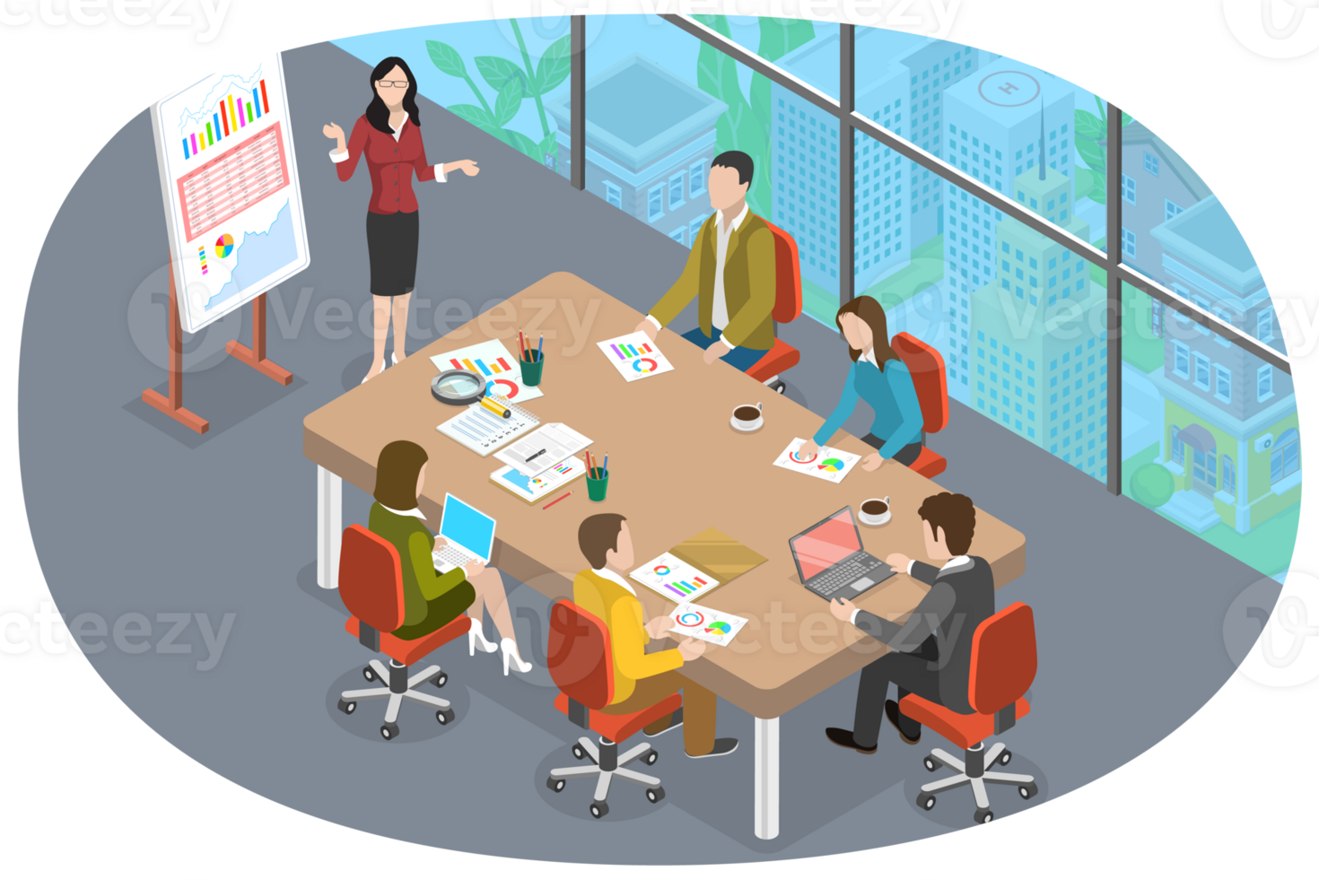 3D Isometric Flat Conceptual Illustration of Boardroom png