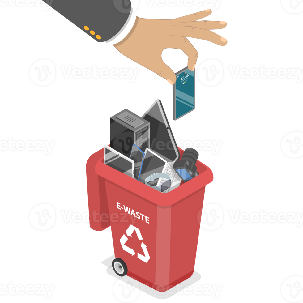 3D Isometric Flat Conceptual Illustration of Electronic Waste png