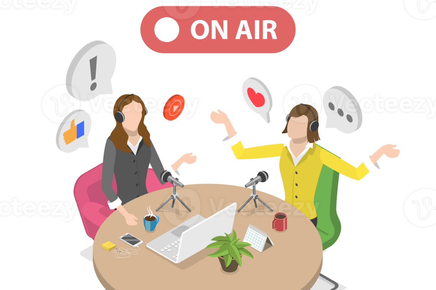 3D Isometric Flat Conceptual Illustration of Podcast Recording png