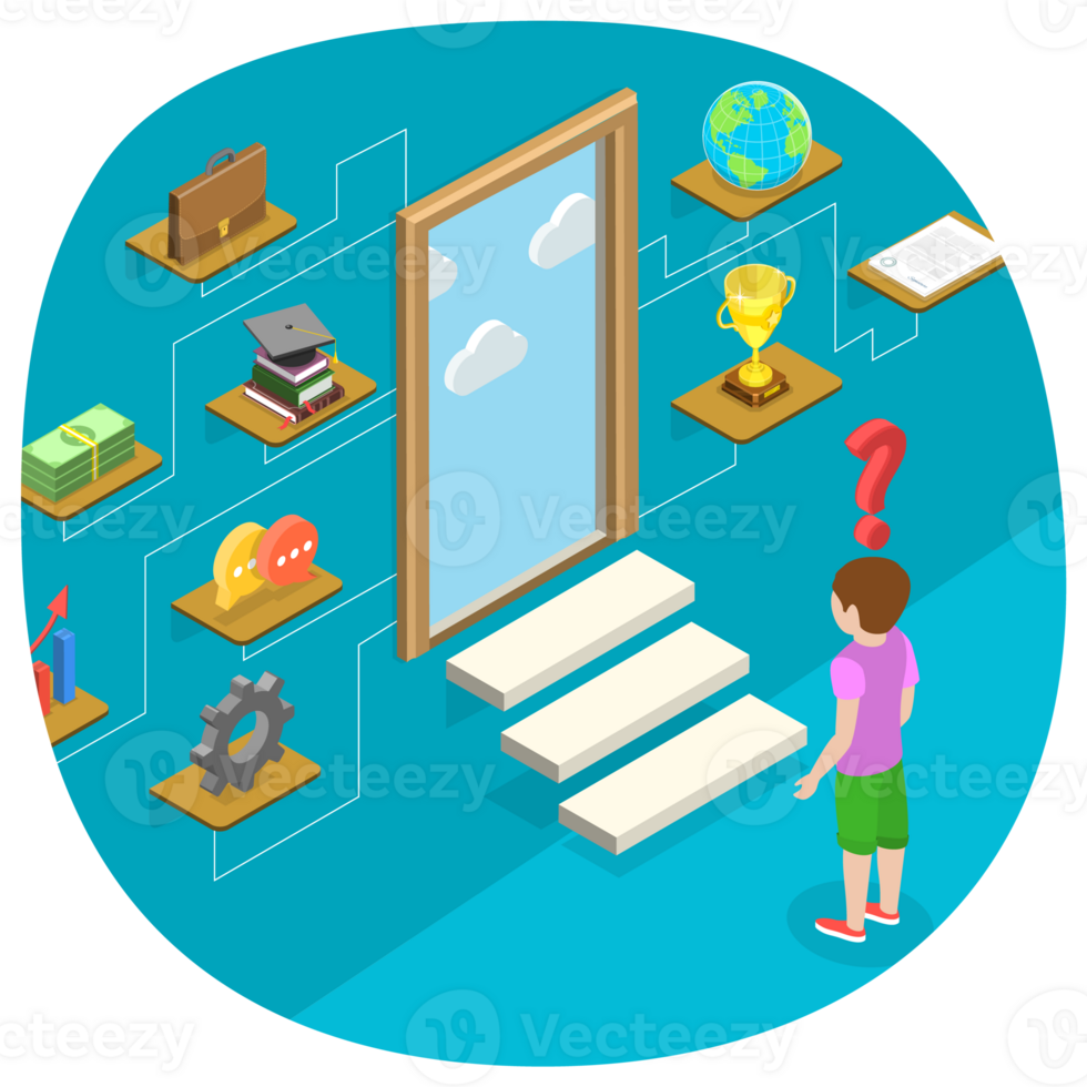 3D Isometric Flat Conceptual Illustration of Child Educatioin Choice-Making png