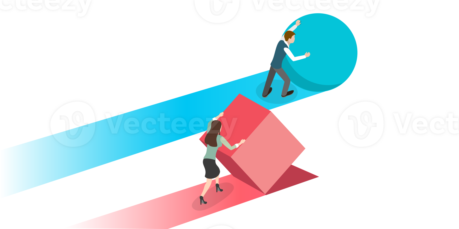 3D Isometric Flat Conceptual Illustration of Gender Gap png