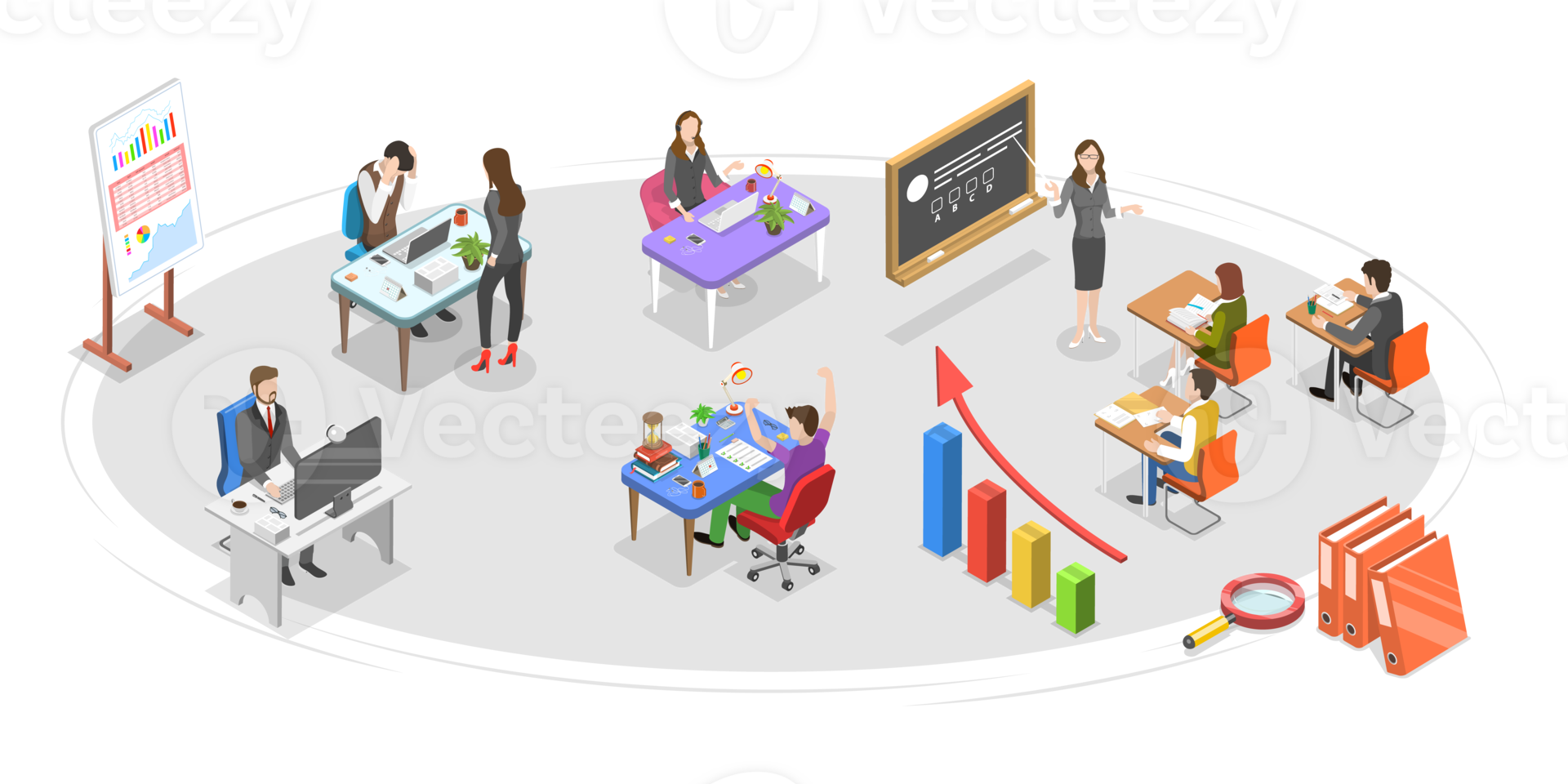 3D Isometric Flat Conceptual Illustration of Team Collaboration In Office png