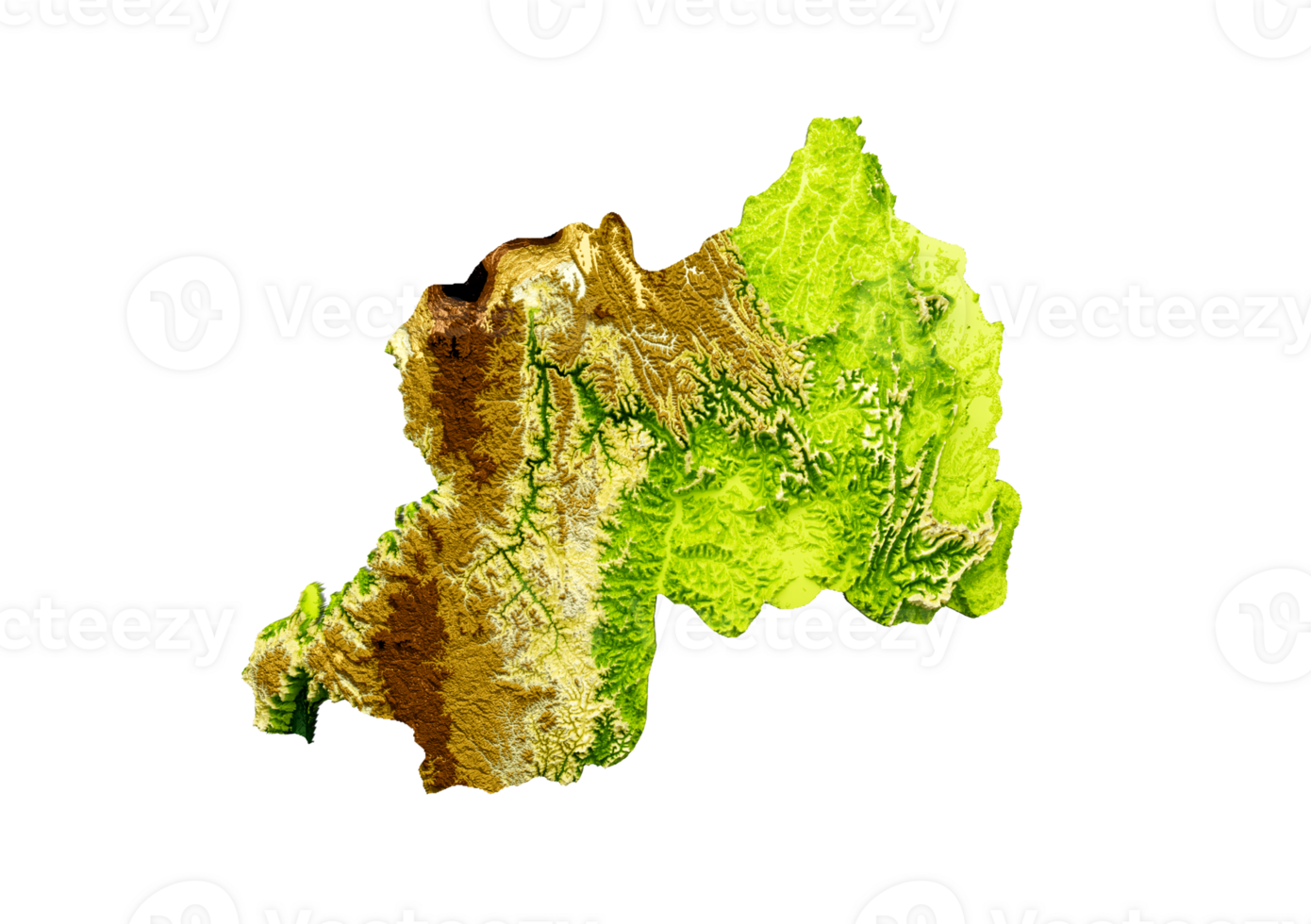 Rwanda Map Shaded relief Color Height map 3d illustration png