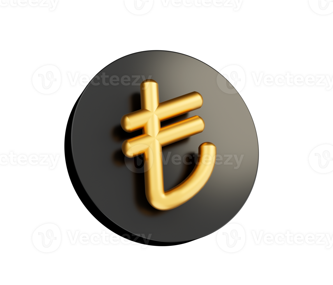 Gold Coin with Turkish Lira sign. Turkey and Northern Cyprus. 3D illustration png