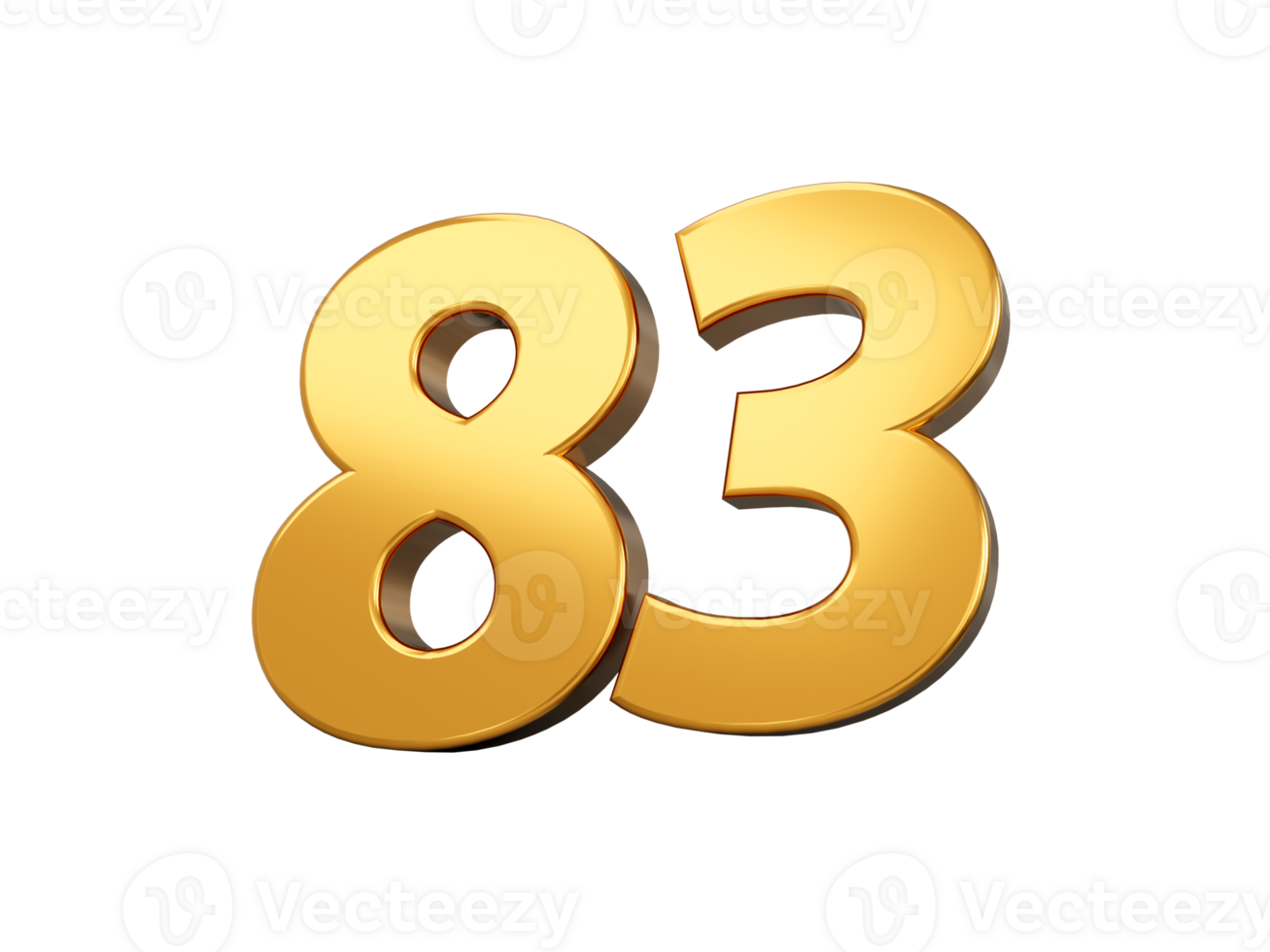 Gold number 83 Eighty three. shiny 3d number made of gold 3d illustration png