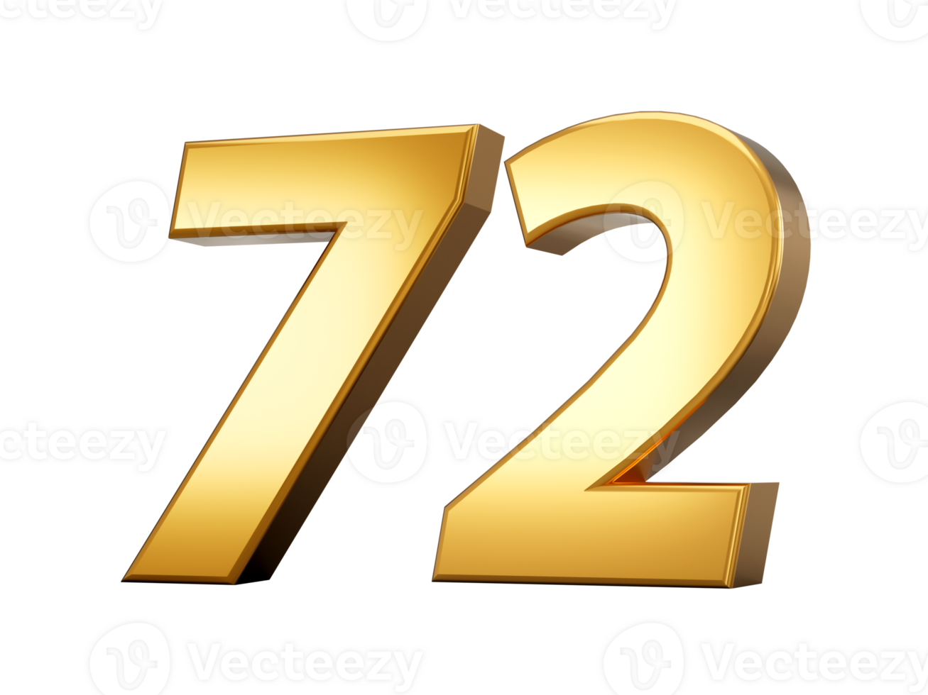 Golden metallic Number 72 Seventy two, 3d illustration png