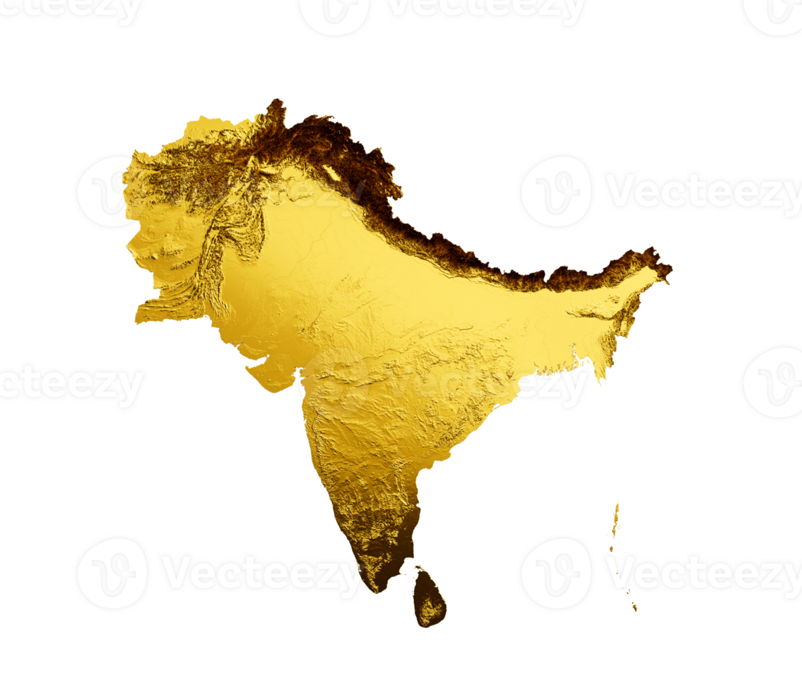 Subcontinent Map Golden metal Color Height map 3d illustration png