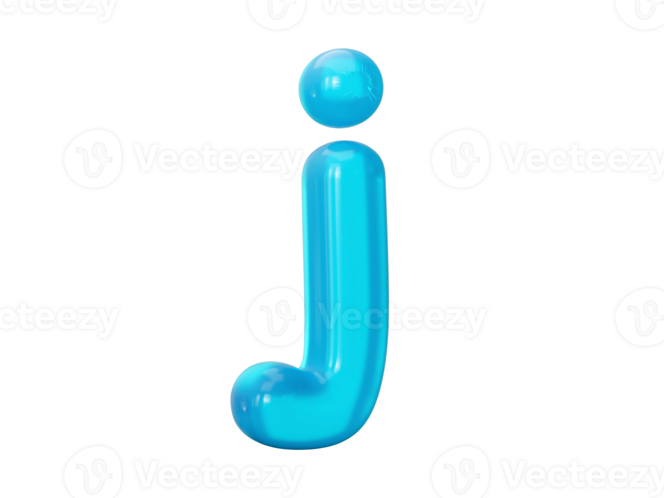 Letter j made of Aqua blue jelly liquid. 3d alphabet small letters 3d illustration png