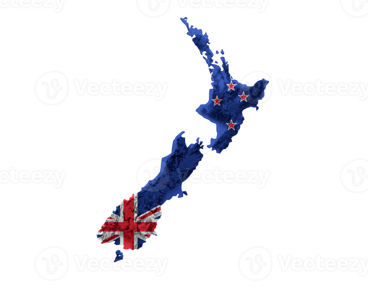 New Zealand Map Flag Shaded relief Color Height map 3d illustration png