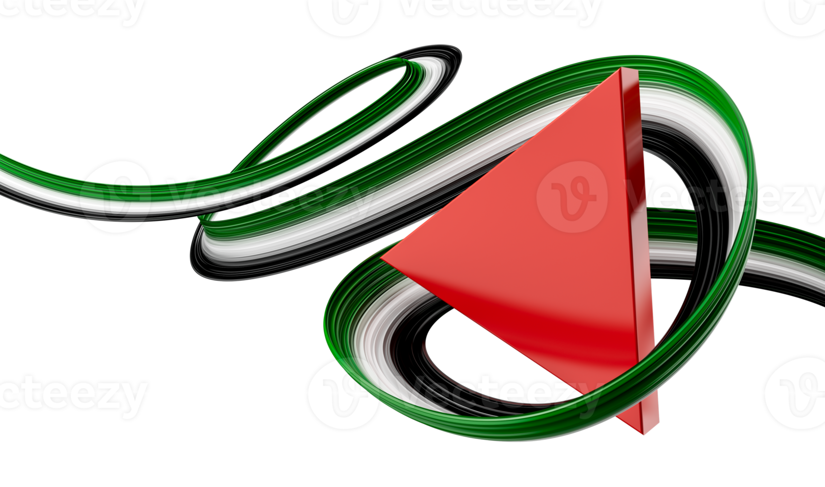 Palestine abstract 3D wavy flag red black white green modern Palestinian ribbon strip triangle logo icon 3d illustration png