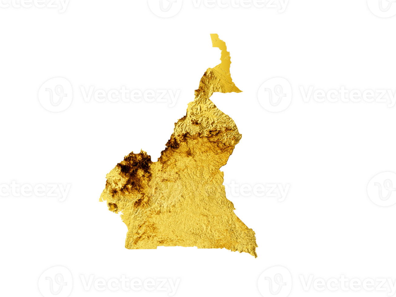 Cameroon Map Golden metal Color Height map 3d illustration png