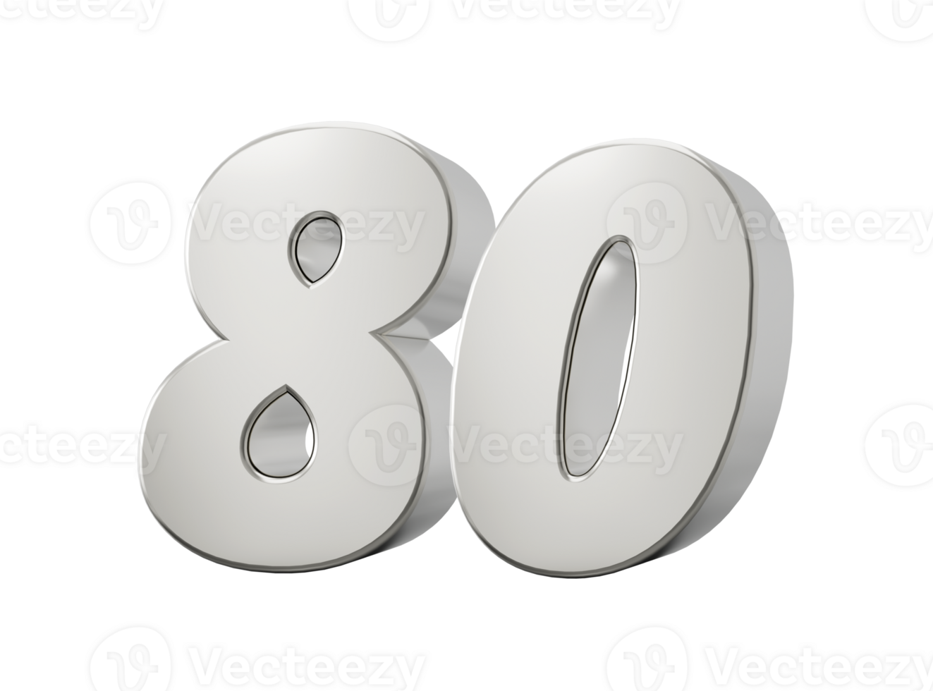 3d Shiny Silver Number 80, Eighty 3d Silver Number, 3d illustration png
