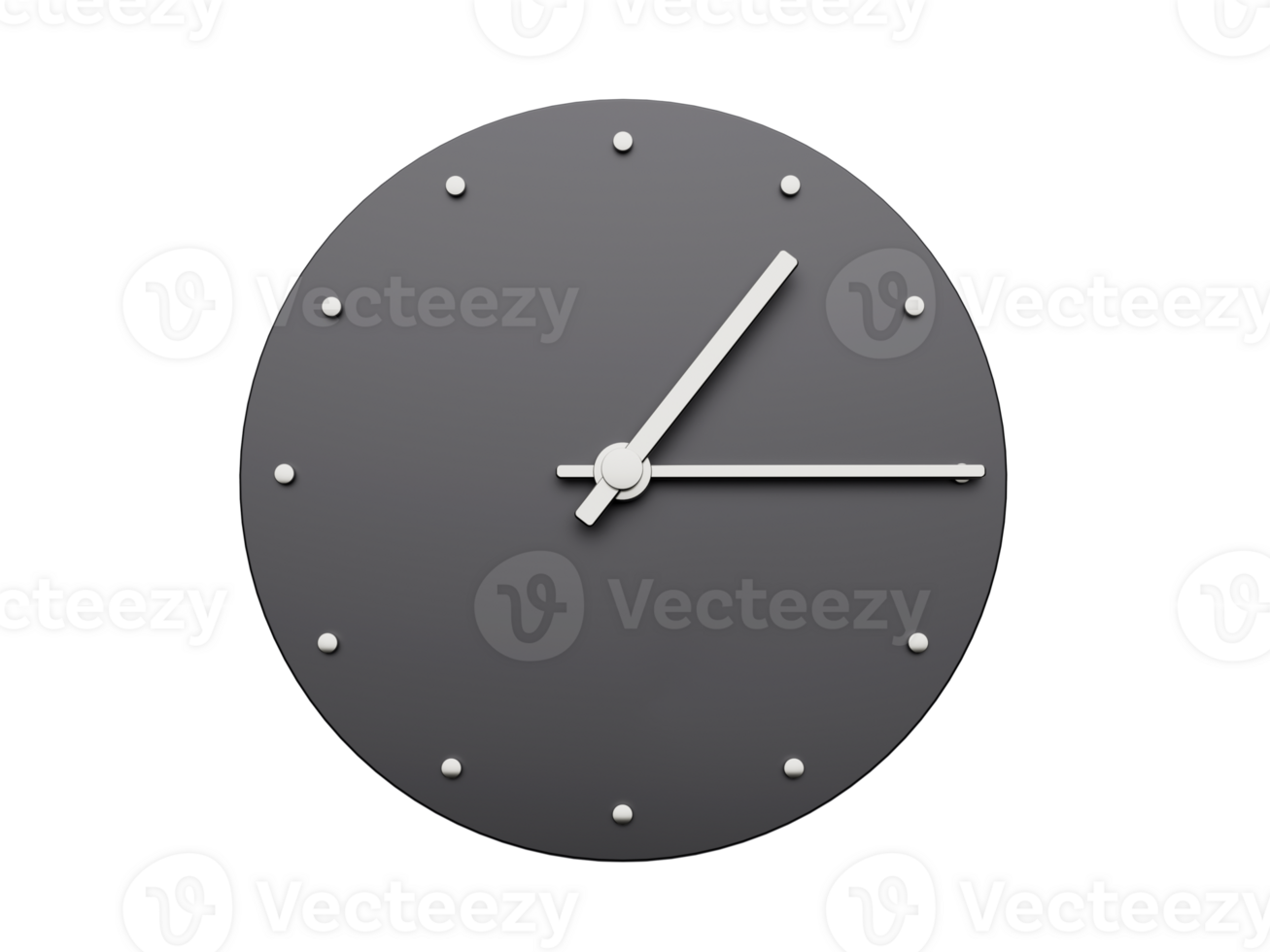 Simple clock gray quarter past one o'clock or One fifteen clock Modern Minimal Clock. 3D illustration png