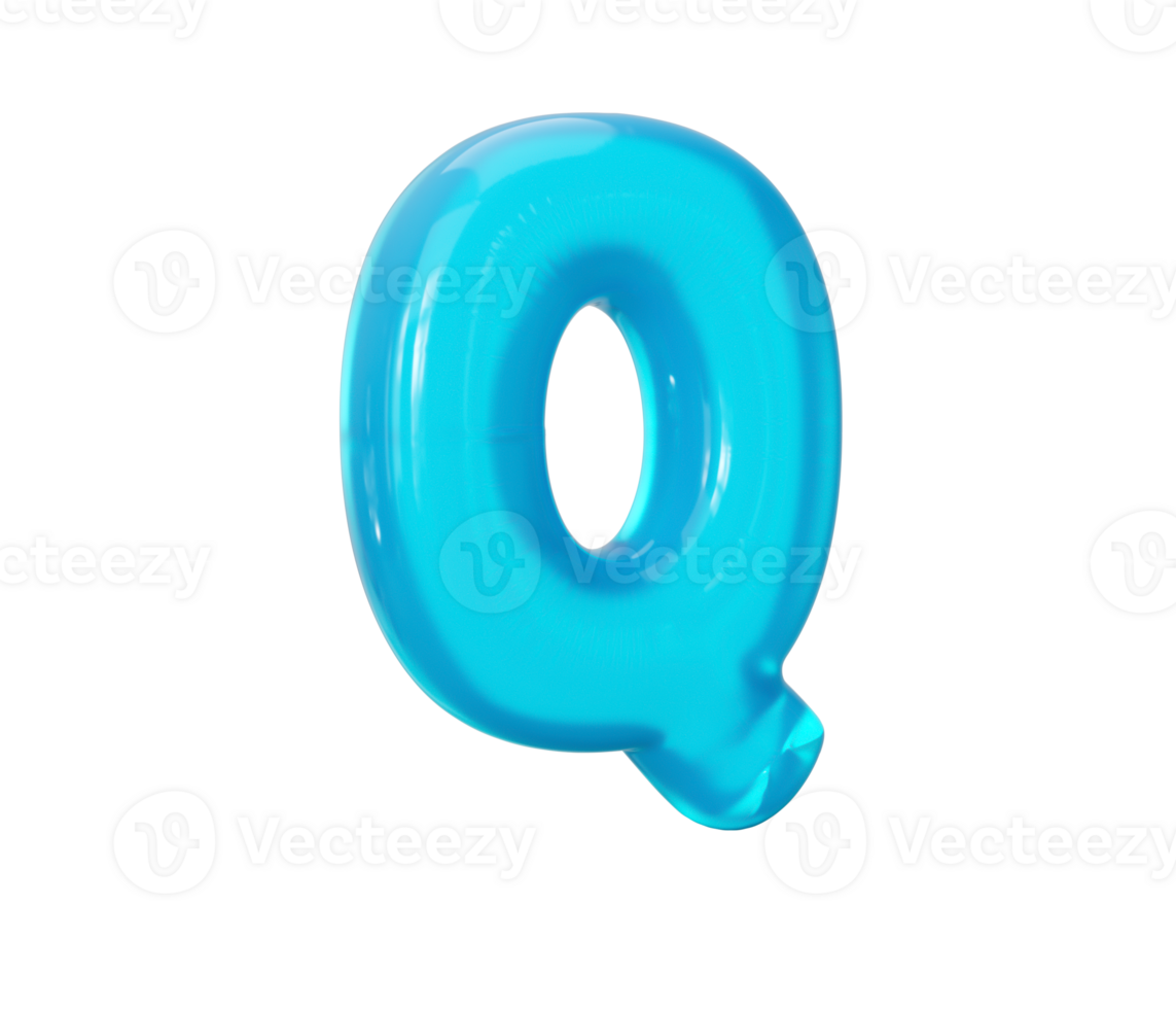 Aqua Blue jelly Q letter - 3d illustration png