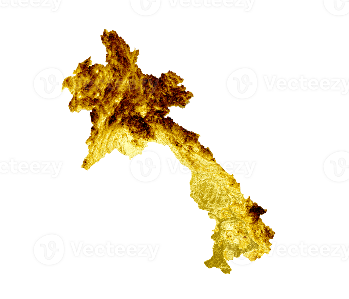 Laos Map Golden metal Color Height map 3d illustration png