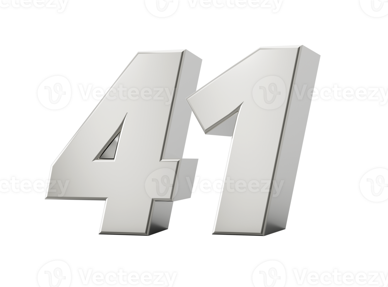 Silver 3d numbers 41 Forty one. 3d illustration png