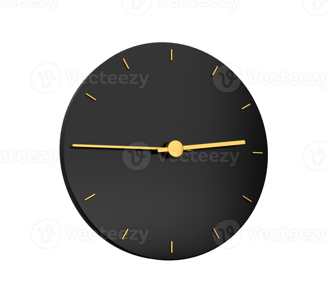 Premium Gold Clock icon isolated quarter to three on black icon. Two forty five o'clock Time icon 3d illustration png