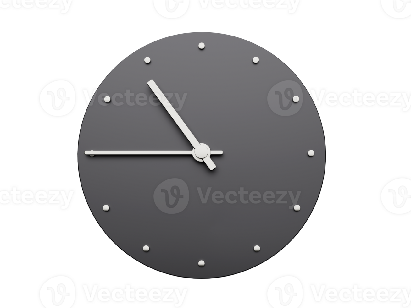 Simple clock gray ten forty five o'clock or quarter to Eleven Modern Minimal Clock. 3D illustration png