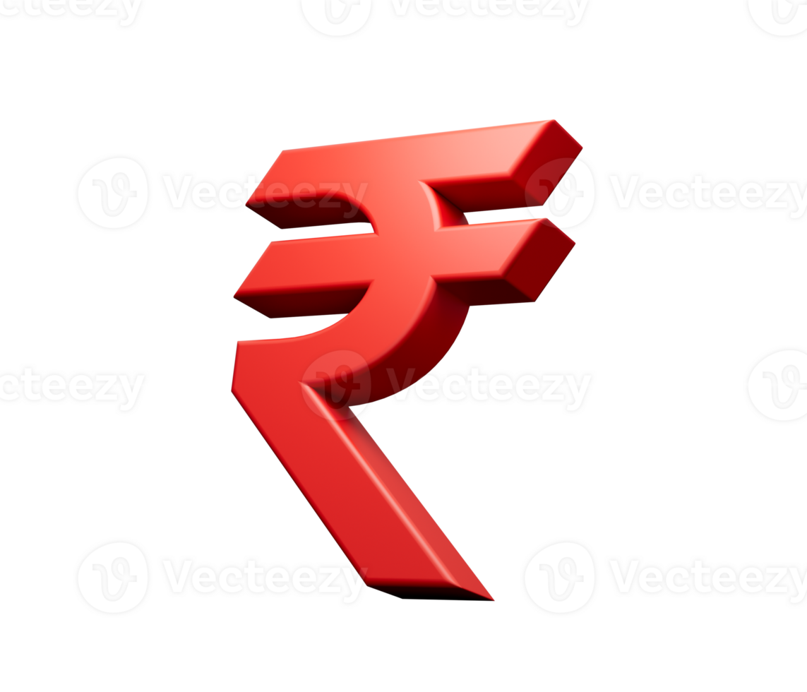 Red Indian Rupee Currency Icon Isolated. inr 3D rendering png