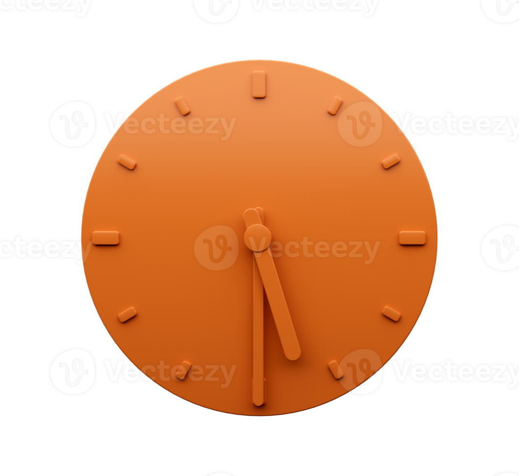 Minimal Orange clock Half past Five o'clock abstract Minimalist wall clock 3d Illustration png