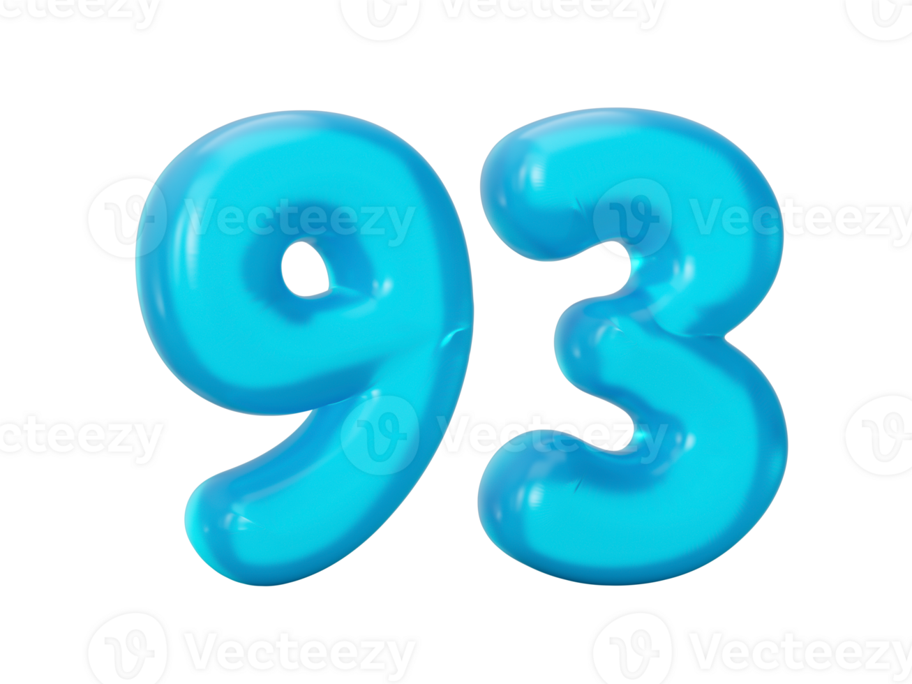 Blue jelly digit 93 Ninety Three, Jelly colorful alphabets numbers for kids 3d illustration png