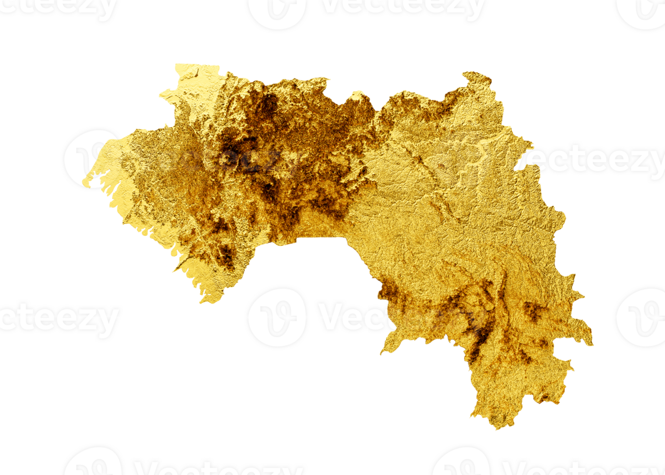 Guinea Map Golden metal Color Height map 3d illustration png
