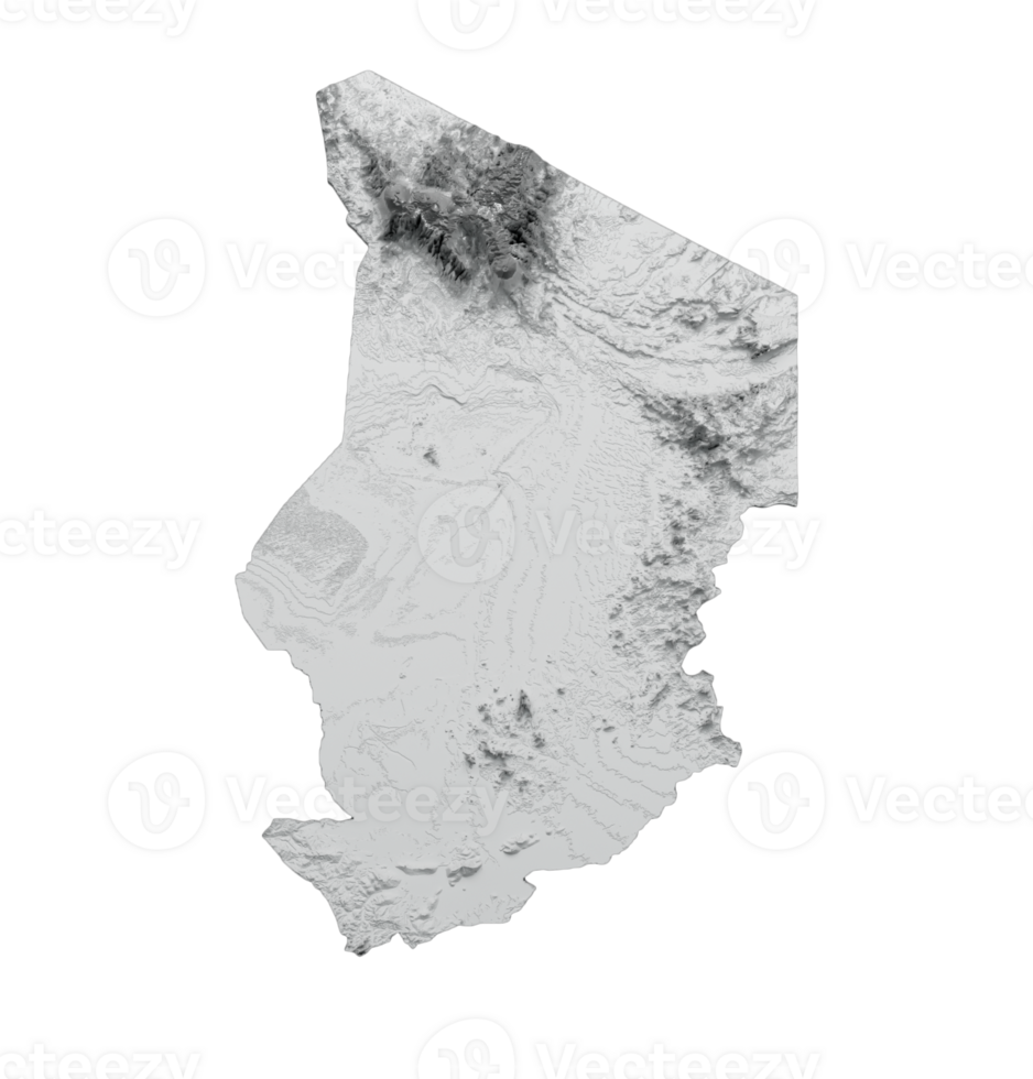 Chad Map Shaded relief Color Height map 3d illustration png