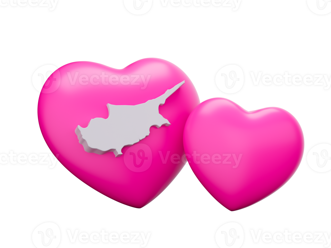 3d Shiny Pink Hearts With 3d White Map Of Cyprus, 3d illustration png