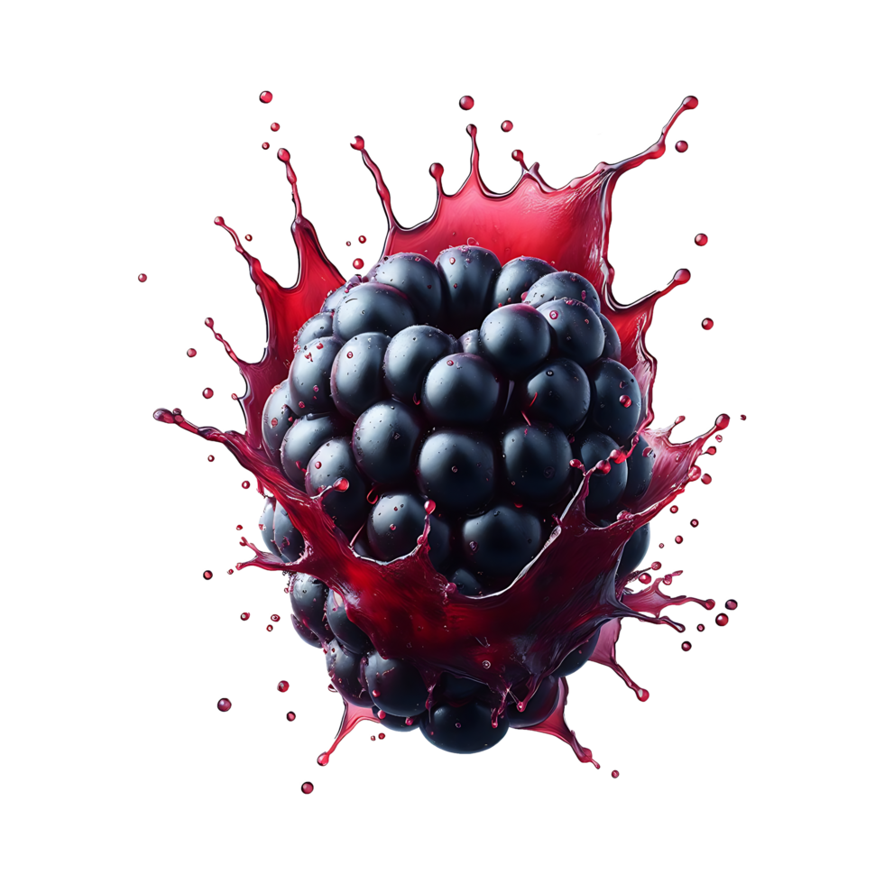 Blackberry and juice splash isolated on a transparent background png