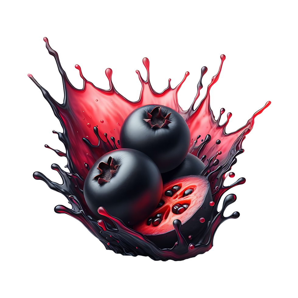 Acai berry and juice splash isolated on a transparent background png
