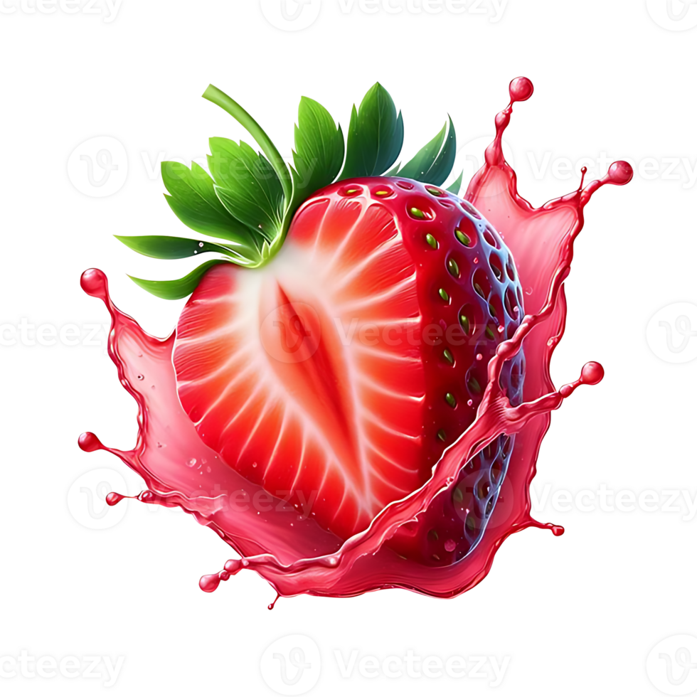 Strawberry and juice splash isolated on a transparent background png