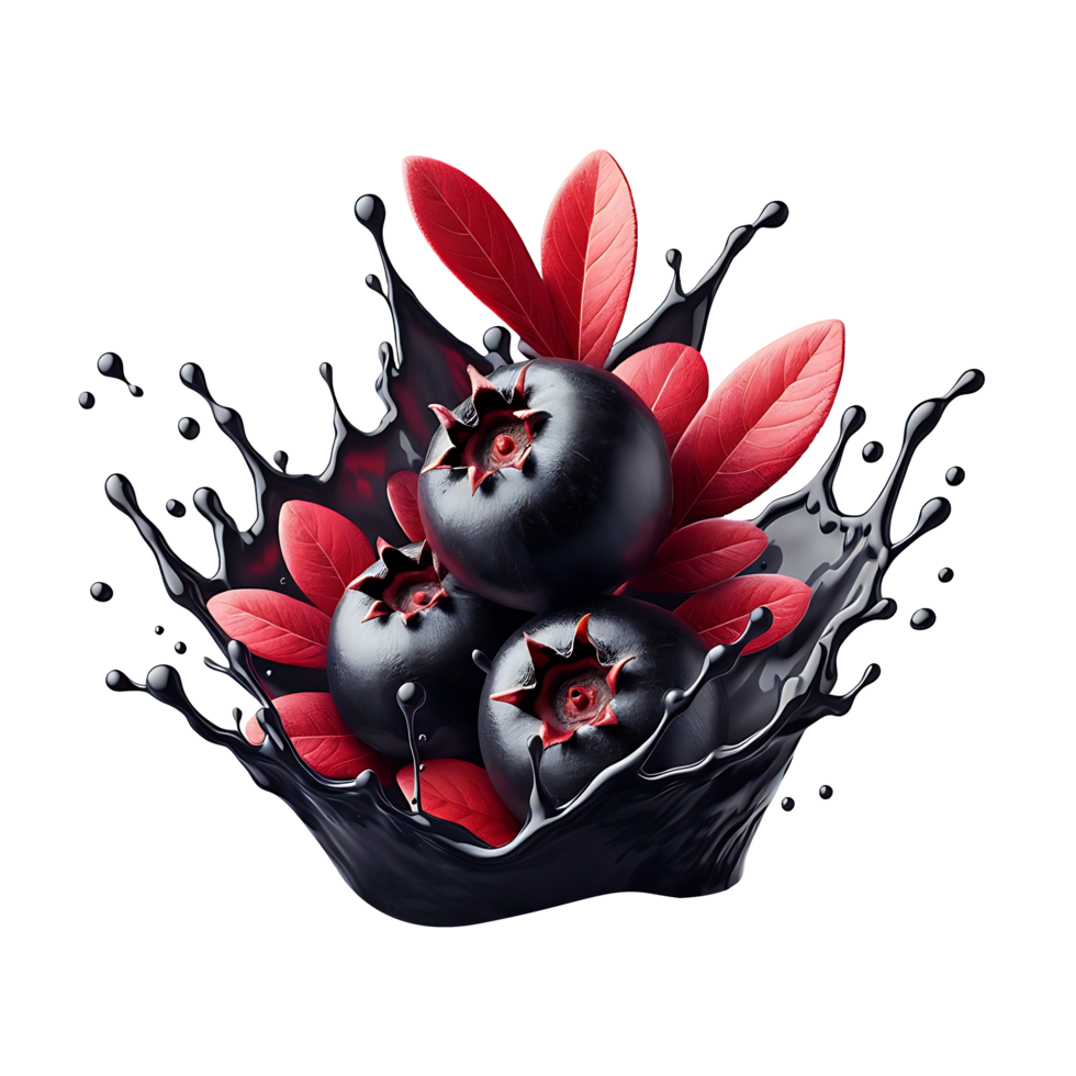 Acai berry and juice splash isolated on a transparent background png