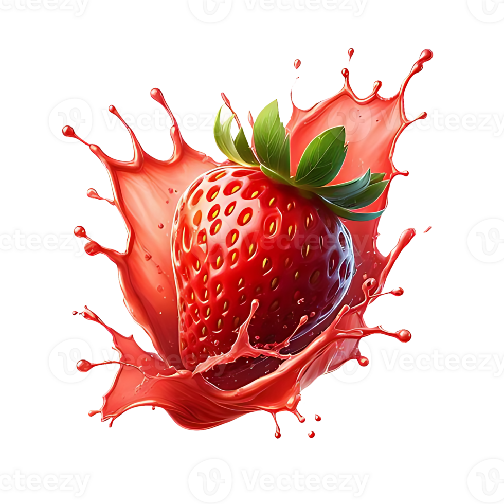 Strawberry and juice splash isolated on a transparent background png